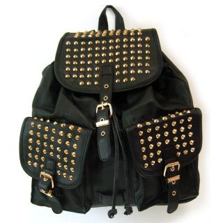 women studs studded spike spiked bag backpacks bookbags punk bag black
