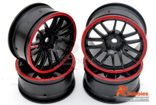   Racing Touring DRIFT Car 14 Spoke Sporty Wheels Rims 4p Red / Black