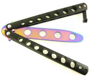   Handle Rainbow Practice Butterfly Balisong Trainer Training Knife Dull