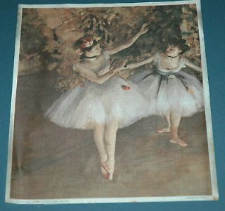ONE VINTAGE PRINT ON SILK, BALLET DANCERS 11.5 X 9 MADE IN ITALY