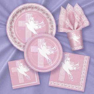Dove Cross Pink Girl Christening or Communion Beverage Napkin Party 