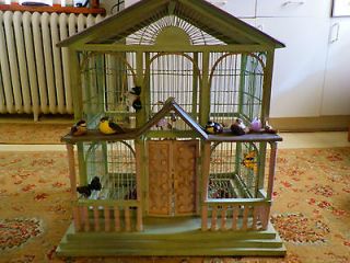   Birdcage, Cathedral, Bamboo Wood & Wire Painted  LARGE SHABBY