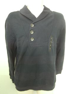 BANANA REPUBLIC Mens Navy Striped Shawl Collar 1/2 Button Sweatshirt 