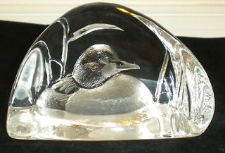 Sweden Art Glass Duck / Mallard Paperweight Signed and Numbered
