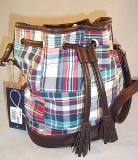 Bass Madras Bucket Bag Style Purse Shoulder Bag Long Adjustable 