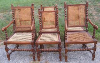 NICE SET OF 6 VINTAGE BARLEY TWIST OAK DINING CHAIRS W/ TWO ARM CHAIRS