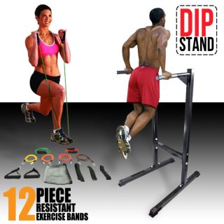   Dipping Station Machine Bicep Tricep & 12 PC Exercise Resistance Bands