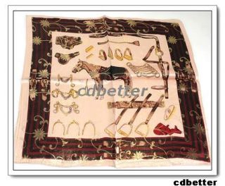 Vintage Women Bling Horse Pattern 100% Silk Square Scarf Bandana 