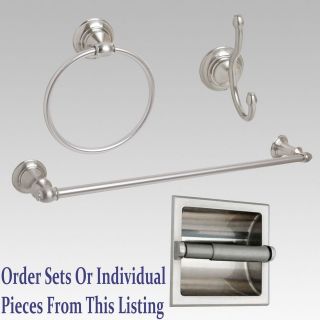 Satin / Brushed Nickel 24 Towel Bar Accessory 4 PC Set W/ Recessed T 