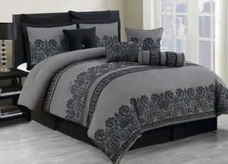 10 Piece Queen Miya Black and Gray Comforter Set