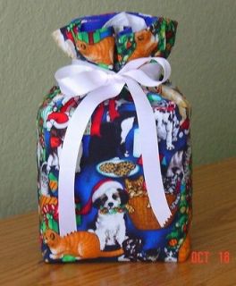 Christmas Holiday Cats & Dogs Blue Handmade Tissue Box Cover