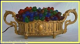 Antique Czech Bohemian Glass & Gilt Fruit Basket Lamp (3456)