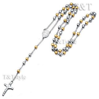 316L Stainless Steel Rosary Bead Necklace Silver/Gold (RB02)