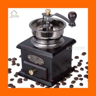   Antique Hand Operated Wooden Burr Grinder Coffee Bean Display Decor