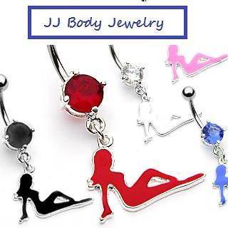 Navel Belly Button Ring Clear CZ Enamel Trucker Woman Dangle Jewelry 