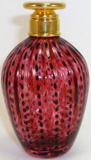 Vintage Red Watermelon Pattern 4oz. Art Glass Perfume Bottle & Metal 