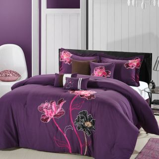   Purple, Pink, Black, Brown 8 Piece Queen Comforter Bed In A Bag Set