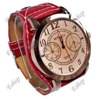 Fashion Red Leather Big Face Wristwatch Gift U2R