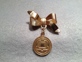 1970s Vintage Bell Telephone Bow Goldtone Pin