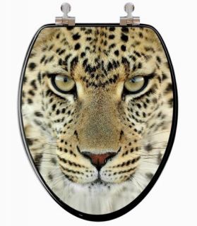   Leopard Head 3D Image Custom Toilet Seat W/ Chrome Hinges Elongated
