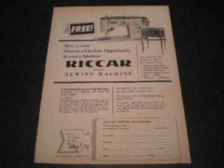 1963 Riccar Sewing Machine RARE Vintage Ad