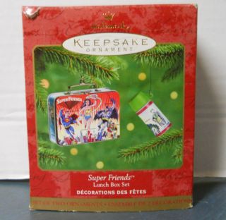 Hallmark Keepsake Ornament Super Friends Lunch Box with Thermos Set 2 