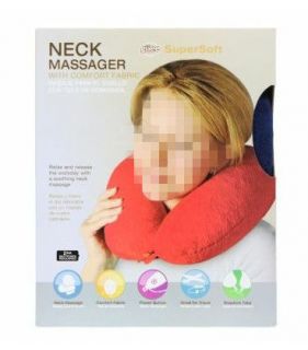 Guee Massage Neck Massager Travel Pillow w/ Comfort Fabric Black Red 