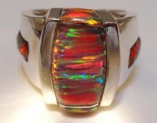 Size 10.5 HANDSOME Signet RED Black FIRE OPAL Mens Ring, 11 OPALS 
