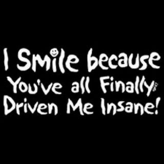 NEW~FUNNY~I SMILE BECAUSE YOUVE FINALLY DRIVEN ME INSANE~T SHIRT~LS 