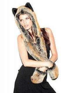   Spirit Hoods/Spirithood Red Wolf Full Hood Faux Fur Woman Animal Hat