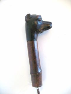   ca 1900 DOBERMAN dog CANE HANDLE Walking Stick Black Forest carved