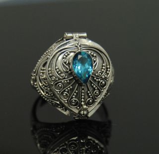 BLUE TOPAZ CREMATION URN RING 8 STERLING SILVER CREMATION JEWELRY PET 