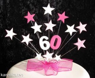 PINKS & WHITE STAR BIRTHDAY CAKE TOPPER 18th 21st 30th 40th 50th 60th 