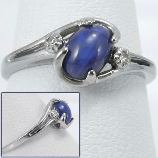 5ct Blue Star Sapphire & Diamond Ring 10k White Gold cabochon round 