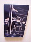 Vintage Russian Wooden Carved Painting A Deer in the Forest USSR 