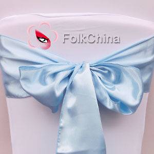 Light Blue Satin Chair Cover Bow Sash Wedding Party Decor Banquet WED 