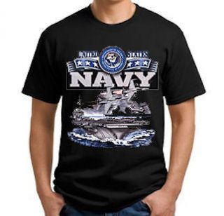 US Navy w/ Aircraft Carrier Black T Shirt   Adult sizes S XL *New*