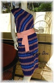   Plenty TRACY REESE Cinched Toga Dress L NWT Blue Coral One Shoulder
