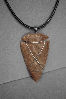   Hand Carved Stone Arrow Head Pendant Necklace 18 Black Cord fn963