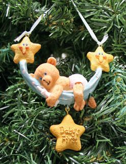 Blue Teddy Bear Babys First Xmas Stars Ornament Swing Sweet Boy NEW
