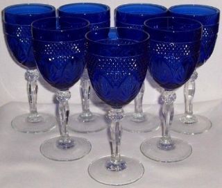   Cristal DArques ANTIQUE SAPPHIRE BLUE 8 WATER GOBLETS Discontinued