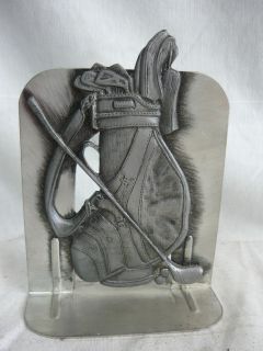 METZKE PEWTER GOLF BAG BOOKEND BOOK END CLUB BALL nice