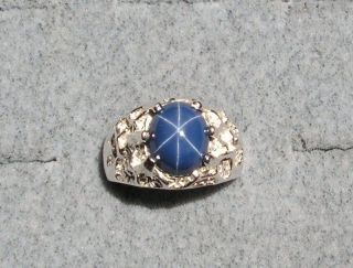  MENS 12X10MM LINDE LINDY CRNFL BLUE STAR SAPPHIRE CREATED SS RING