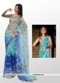   Girl Shamita Shettys Blue Bollywood Indian Designer Sari, Saree