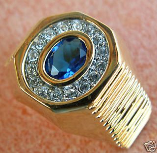 Blue Sapphire simulated mens circle ring 18K overlay 9