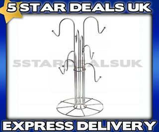 NEW 8 CUP MUG TREE CHROME WIRE STAND HOLDER