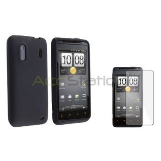   Silicone Soft Gel Skin Case Cover+Protecto​r For HTC EVO Design 4G