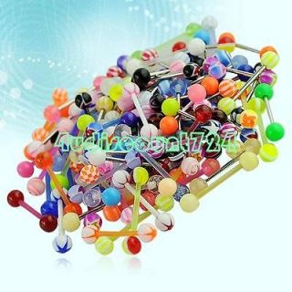 100X COLORFUL BARBELL TONGUE RINGS BARS BODY PIERCING JEWEL