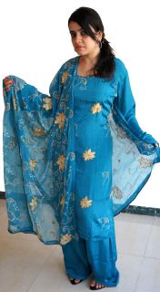 Blue Indian wedding Salwar Kameez Punjabi dupatta crepe dress chest 