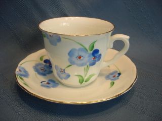 Colclough Bone China Tea Cup & Saucer Set Blue Flowers Gold Trim NICE 